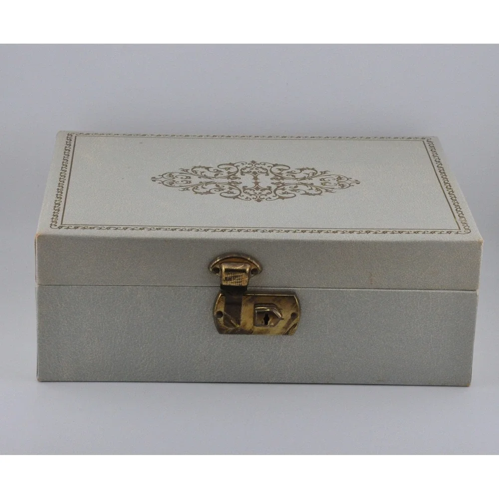 Vintage‎ Jewelry Box Large Light Blue Good Filigree Mirror Tray